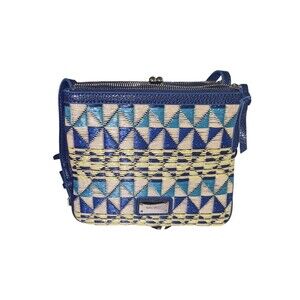 NINE‎ WEST Blue Basket Woven Tri-Zip Shoulder Crossbody Purse Small Adjustable
